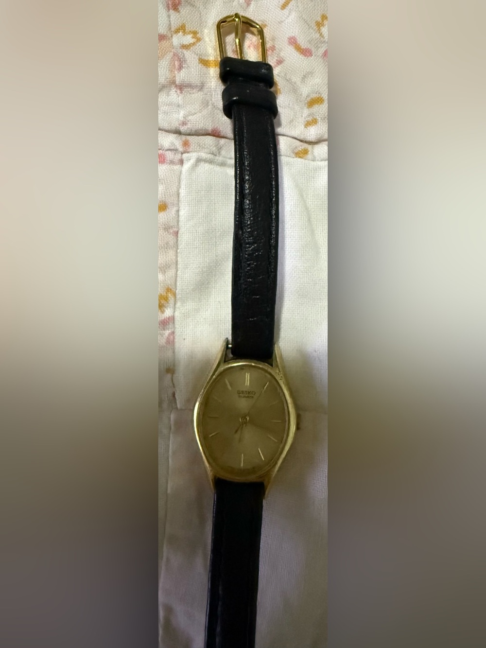 Seiko 3421-5019 Ladies Gold Case Blue Leather Band Tiny Scratch New Battery